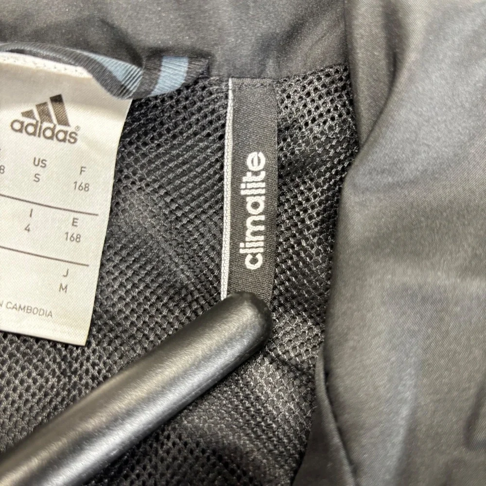 Adidas Track Jacket Mens Small Black Blue Excellent Climalite Zip Up Striped